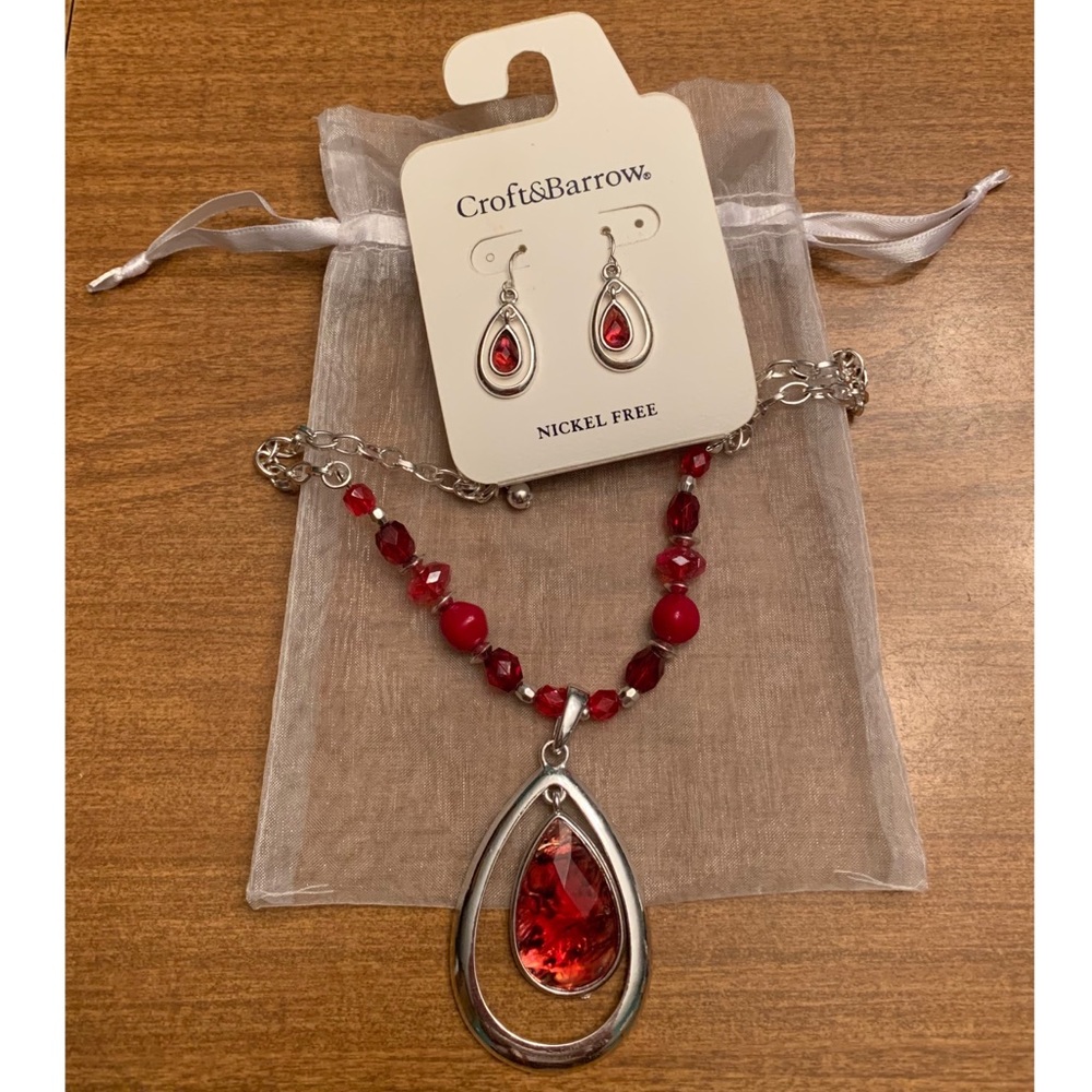 Croft & Barrow red necklace and earring set